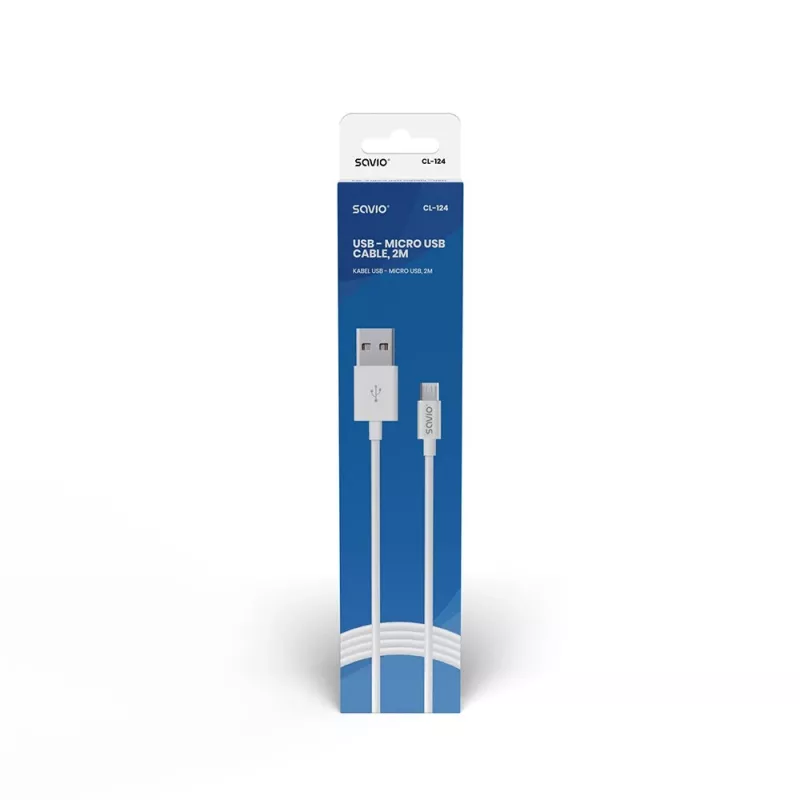 USB laidas SAVIO CL-124 USB 2.0, USB A – Micro-USB B, 2 m, baltas
