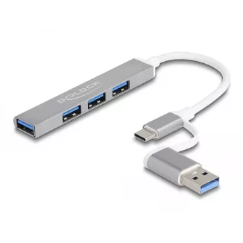 Delock 64214 4 prievadų USB 3.0 šakotuvas su metaliniu korpusu sidabrinis