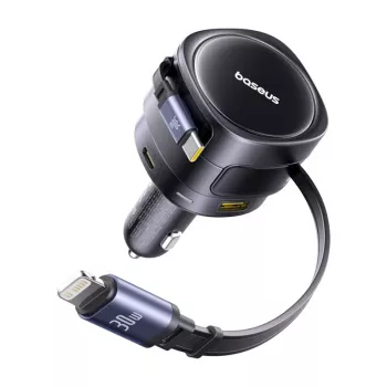 Automobilinis kroviklis Baseus Enjoyment Max 90W su USB-C, Lightning ir USB-A prievadais