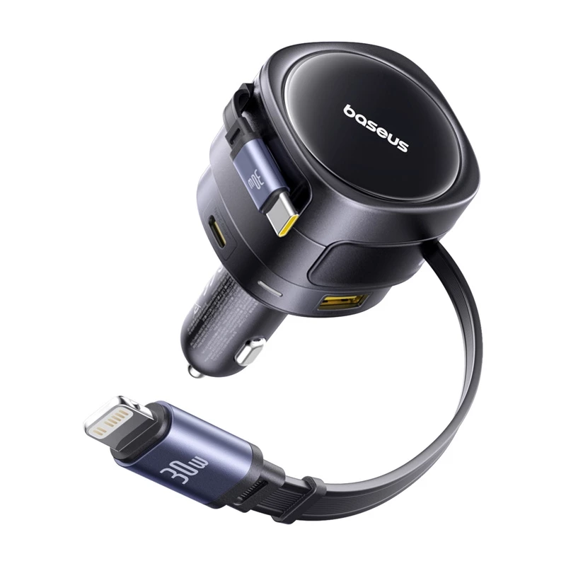 Automobilinis kroviklis Baseus Enjoyment Max 90W su USB-C, Lightning ir USB-A prievadais