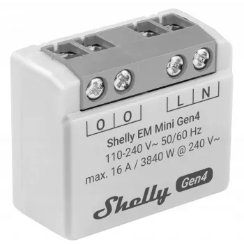 „Shelly Relay EM Mini Gen4“ išmanioji relė 1 kanalas Wi‑Fi Matter Zigbee Bluetooth 8A, 110–240V, energijos matuoklis