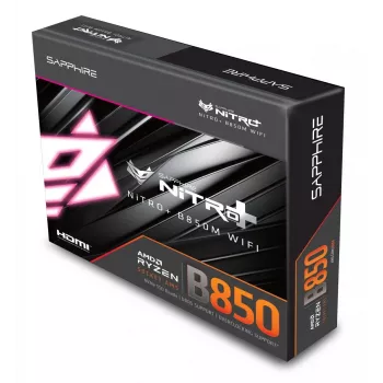 Motininė plokštė Sapphire NITRO+ B850M WIFI — AMD B850, lizdas AM5, micro ATX, DDR5, 4x DIMM, Wi‑Fi 6, 2,5Gb LAN, 2x M.2