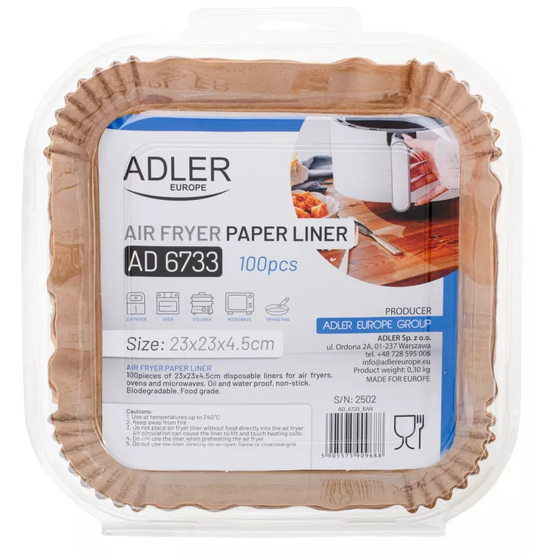Adler AD 6733 Popieriniai įdėklai gruzdintuvei orui | 100 vnt.
