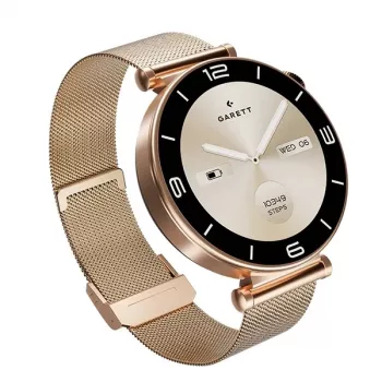 Išmanusis laikrodis Garett Rose Gold su metaliniu tinklelio dirželiu