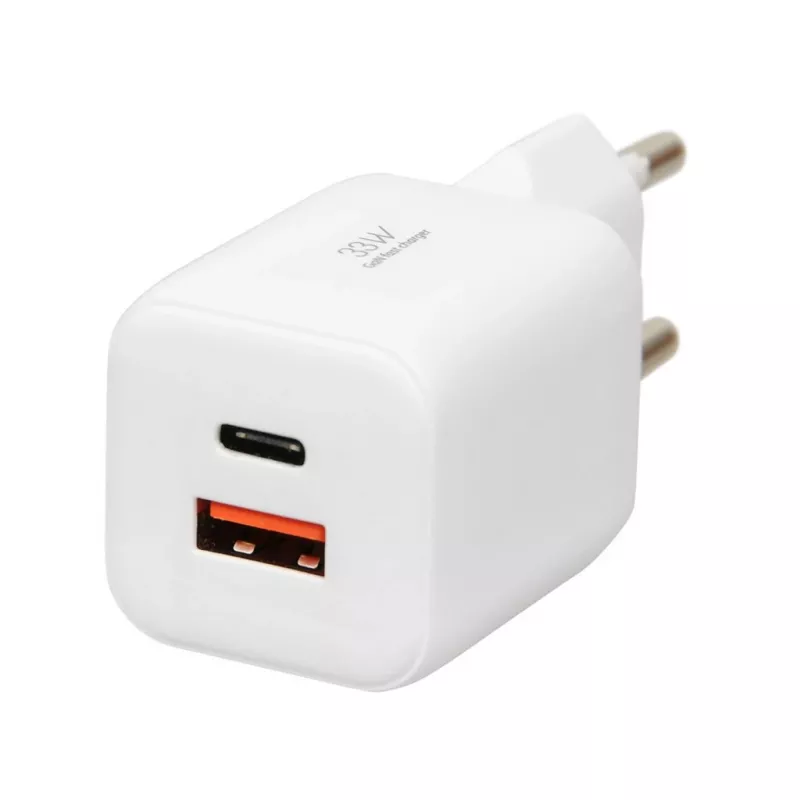 USB įkroviklis IBOX ILUC42W 42W (33W maks.), 1×USB-C PD3.0, 1×USB-A QC3.0, 100–240V, baltas