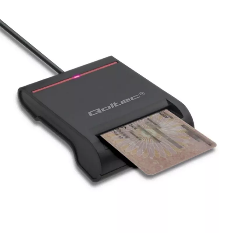 Kortelių skaitytuvas QOLTEC Smart chip ID card scanner USB, juodas, 84,5×65×16 mm, 63 g