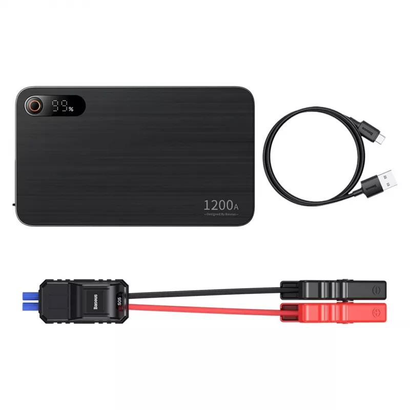 Powerbank/Startinis įrenginys automobiliui Baseus Pro+ Car Jump Starter, 12000mAh, 1200A, USB (Juoda)