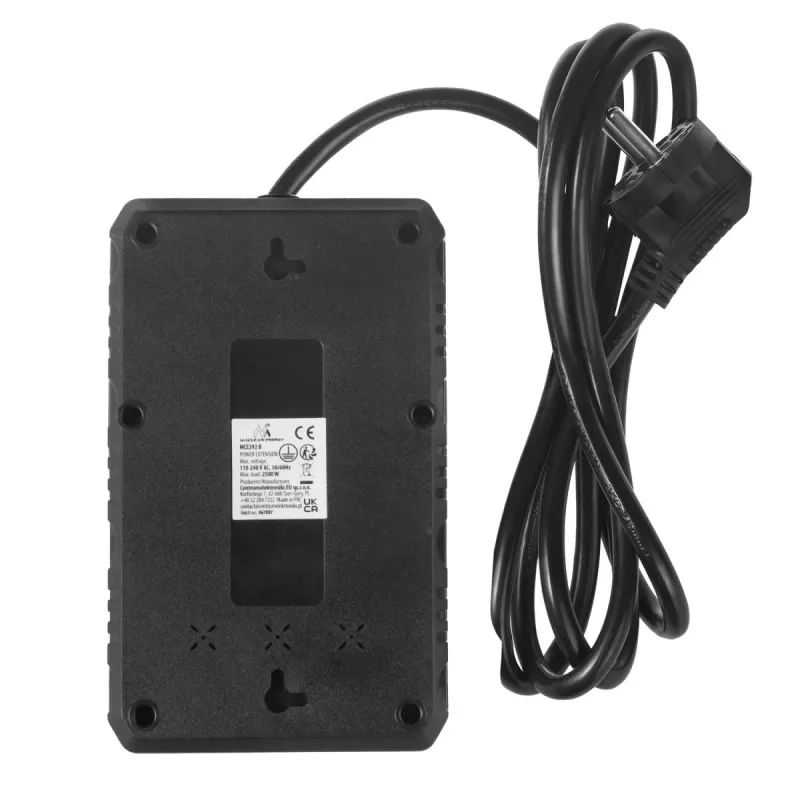 Maitinimo blokas MACLEAN MCE392 B — 4 lizdai, 3×USB, 110–240V, 2.1A, 2500W, 1,5 m laidas, juodas