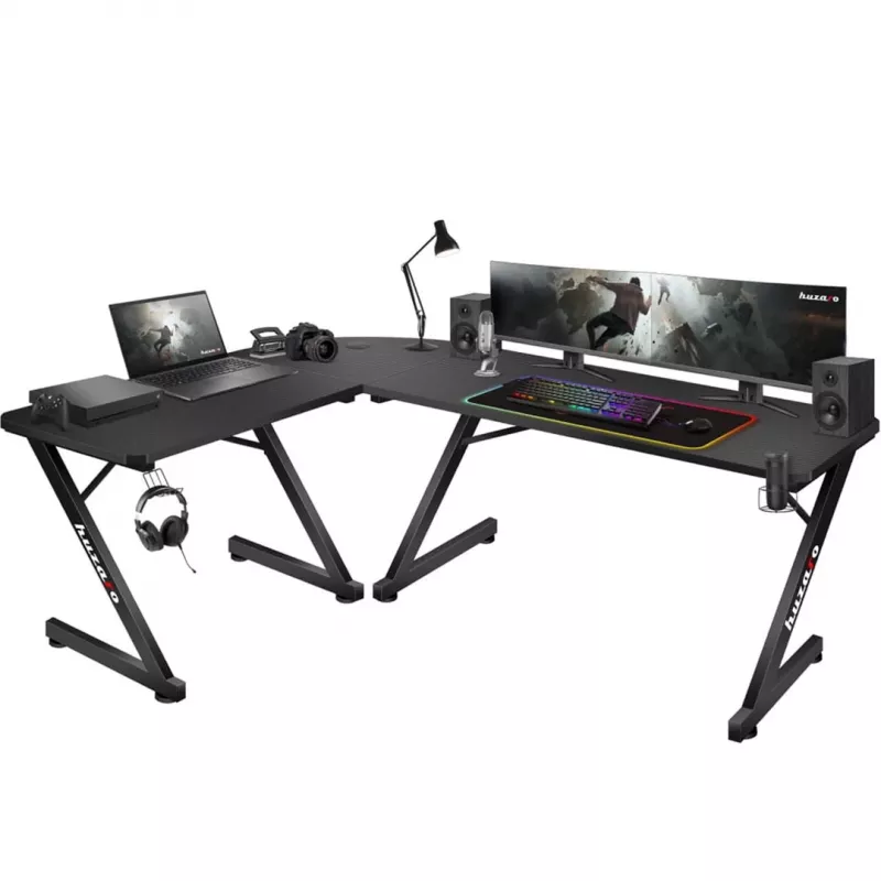 Kampinis stalas Huzaro Hero 7.0 Black – karboninis stalviršis 1540×1170×725 mm, aliumininis rėmas