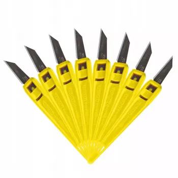 Pjovimo peilis STANLEY 1-10-601 Metalinė raudona/geltona, nulaužiamas ašmenys, rankena 18 cm, pakuotė po 50 vnt.