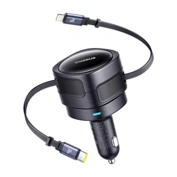 Automobilinis įkroviklis Baseus Enjoyment Max 60W su USB-C ir Lightning laidais, dviejų prievadų greitasis įkrovimas