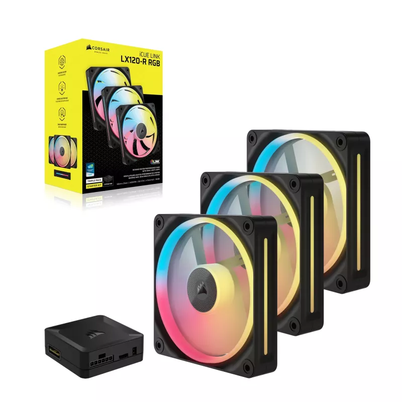 CORSAIR iCUE LINK LX120-R ARGB Reverse Blade 120mm korpuso ventiliatoriai – 3 vnt. pakuotė – juoda