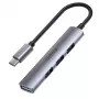 USB-C šakotuvas Unitek H1208B — 1x USB-A 5 Gbps, 3x USB-A 2.0, USB-C lizdas, aliumininis korpusas, 0,20 m kabelis