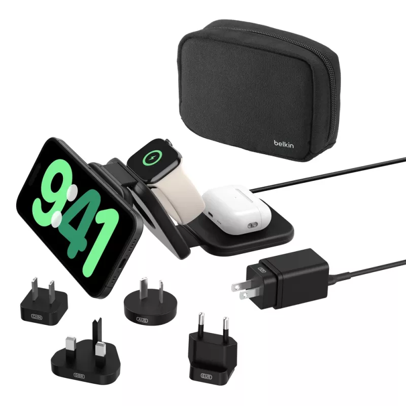 Belkin BoostCharge Pro sulankstoma belaidžio įkrovimo stotelė telefonui, laikrodžiui, ausinėms, juoda, USB, greitasis įkrovimas
