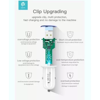 Automobilinis kroviklis Devia Mushroom serijos QC3.0 18W Gold – USB Quick Charge 3.0, 18W išėjimas
