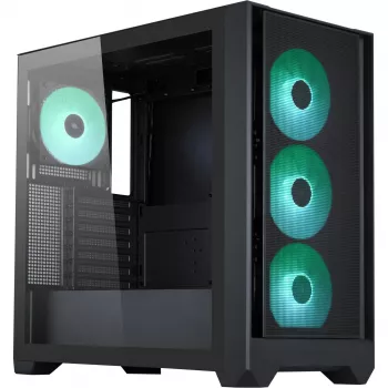 Korpusas Silentware Flow 110 A-RGB Black – vidutinis bokštas, grūdinto stiklo šoninis dangtis