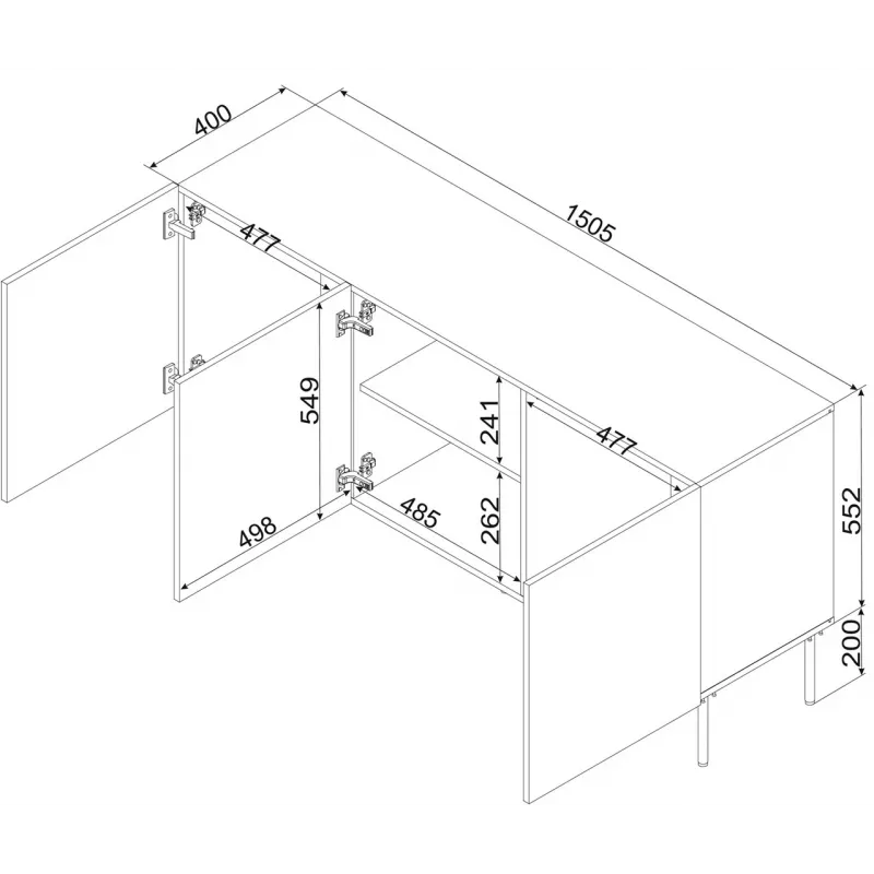 Komoda Cama Meble ISLA 1505x400x750 mm, kašmyro matinis, medžio drožlių plokštė