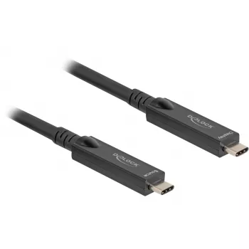 Aktyvus optinis USB-C 8K vaizdo + duomenų + PD laidas (juodas, 15 m, PD 60 W)