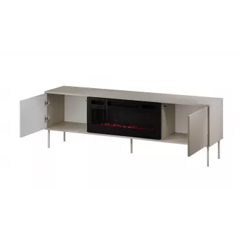 Spintelė televizoriui su židiniu Cama Meble TRESSE 180x40x54,5 cm – juodas rėmas, kashmyro matinis viršus