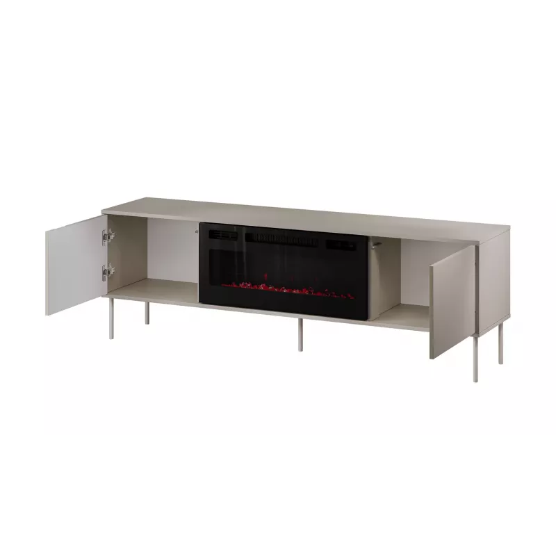 Spintelė televizoriui su židiniu Cama Meble TRESSE 180x40x54,5 cm – juodas rėmas, kashmyro matinis viršus