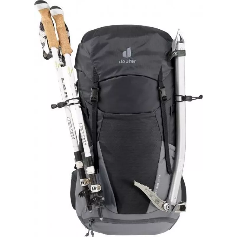 Kuprinė DEUTER Futura Pro 34 SL, moteriška žygių kuprinė, 34 L, 1,56 kg, ventiliacija, hidracija 3 L, laikiklis šalmui, vidinis plieninis rėmas
