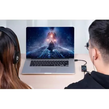 Išorinė USB 2.0 garso kortelė Vention CDRBF — 16 bitų, 44,1–48 kHz, maitinama per USB, 1 m laidas, linijinis įėjimas/išėjimas