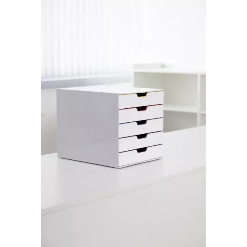 Dėžutė dokumentams Durable VARICOLOR Mix 5 plastikinė, 5 spalvoti stalčiai, balta 762527
