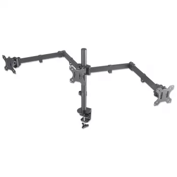 Manhattan Triple stalinis laikiklis televizoriams ir monitoriams, 10 inch–27 inch, spaustuvinis, VESA 75x75 ir 100x100 mm, iki 7 kg vienam, juodas, laikiklis, viso naudojimo garantija