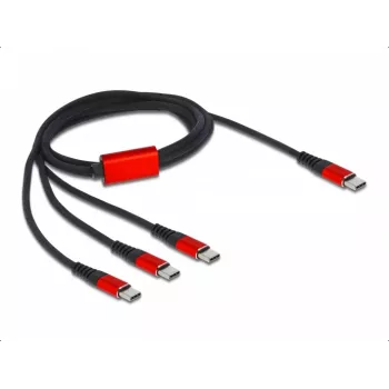 USB įkrovimo laidas DeLOCK 3 in 1 USB Type-C į 3 x USB Type-C 1 m juodas/raudonas