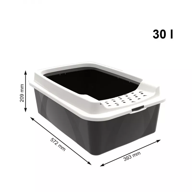 Atviras kraiko dėklas Rotho Bonnie Cat 572×393×209 mm, technopolimeras, 30 l, juoda/pilka