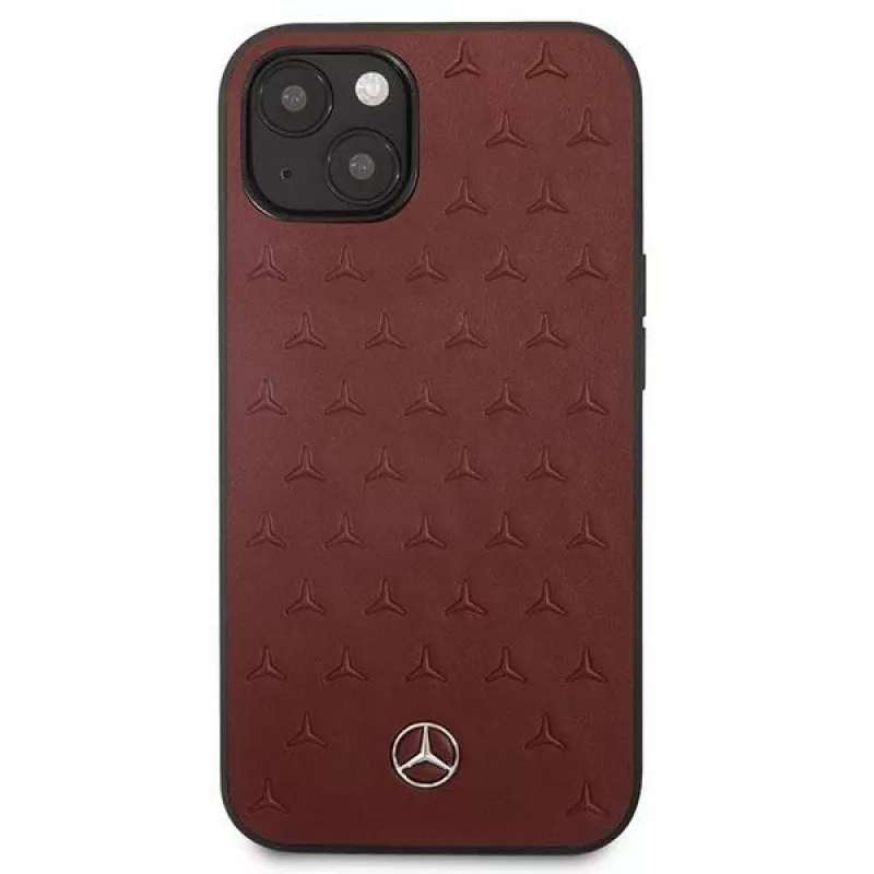 Mercedes MEHCP13SPSQRE iPhone 13 mini 5,4 inch raudonas kietas odinis dėklas su žvaigždžių raštu