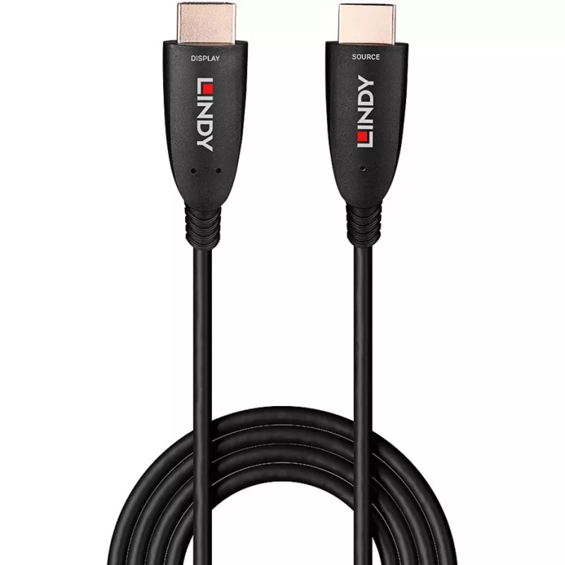 Lindy 38511 HDMI 2.1 8K60 hibridinis optinio pluošto kabelis, 15 m, AOC, HDMI–HDMI (kištukas–kištukas), 4K120, juodas