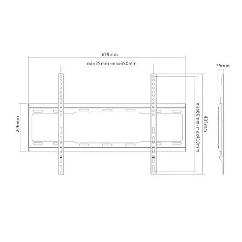 TV laikiklis prie sienos Sunne 37-70-EF, 37–70 colių, max 40 kg, VESA 200x200–600x400, juodas