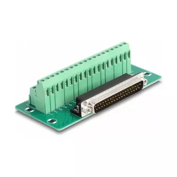 DeLOCK 66913 adapteris D-Sub 37 kontaktų kištukas į gnybtų bloką, tvirtinimui ant DIN bėgio, 51 mm × 30 mm × 116 mm, žalias