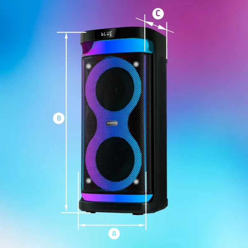 Nešiojama kolonėlė MANTA SPK0601B100, 100 W, Bluetooth, karaoke, belaidis mikrofonas, baterija, ekvalaizeris, disko apšvietimas