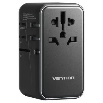 Kroviklis Vention FJGB0 100W GaN su 3× USB-C ir 1× USB-A, juodas