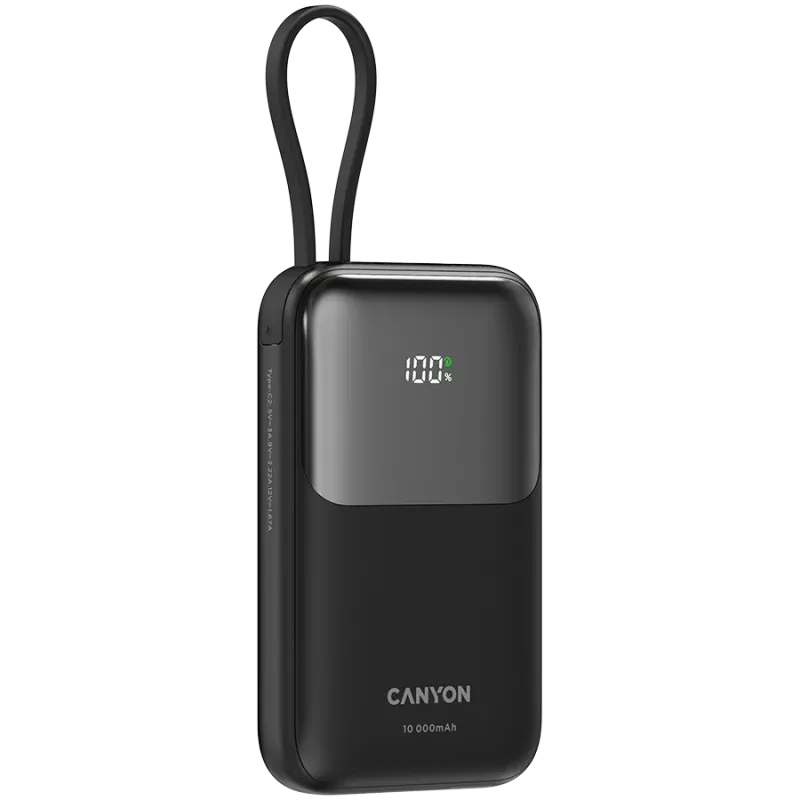 CANYON OnPower 101 įmontuotu kabeliu 10000 mAh PD22.5W Juoda