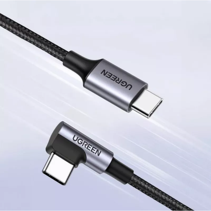 Ugreen USB-C (tiesus) / USB-C (kampuotas) PD QC 60W 3A 0.5m US255 (pilka)