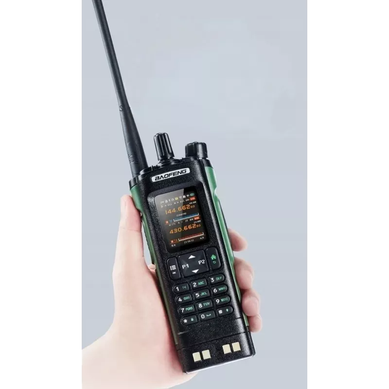 Nešiojama radijo stotis Baofeng DM-32E — VHF 144–146 MHz, UHF 430–440 MHz, AIRBAND RX 108–136 MHz, 2200 mAh, DMR/FM, GPS+APRS