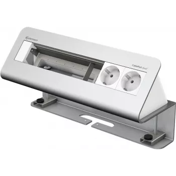 Kindermann CablePort desk² 6-jų lizdų kištukinių lizdų gaubtas – montuojamas ant paviršiaus – 2 maitinimo šaltiniai – anoduotas aliuminis (7430000062)