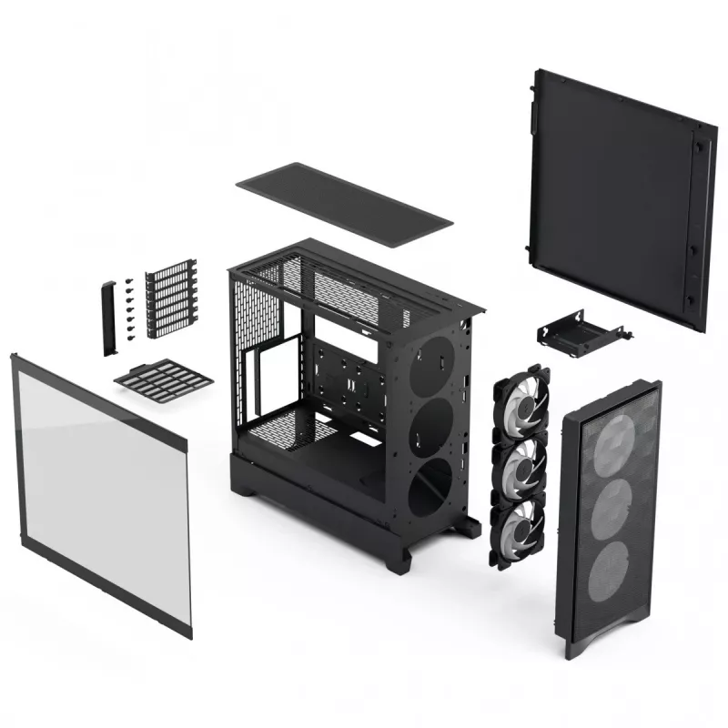 Korpusas Fractal Design Pop 2 Air Black TG RGB Midi Tower — ATX/Micro-ATX/Mini-ITX, 3x120mm priekyje, 1x120mm gale, 2.5 colio + 3.5 colio vietos