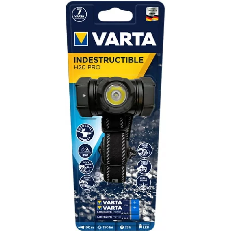 Priekinė lemputė Varta INDESTRUCTIBLE H20 PRO Black LED 350 lm