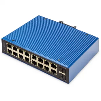 DIGITUS pramoninis L2 valdomas Gigabit Ethernet jungiklis 16x RJ-45 + 2x SFP, 12–48V DC, 8000 MAC