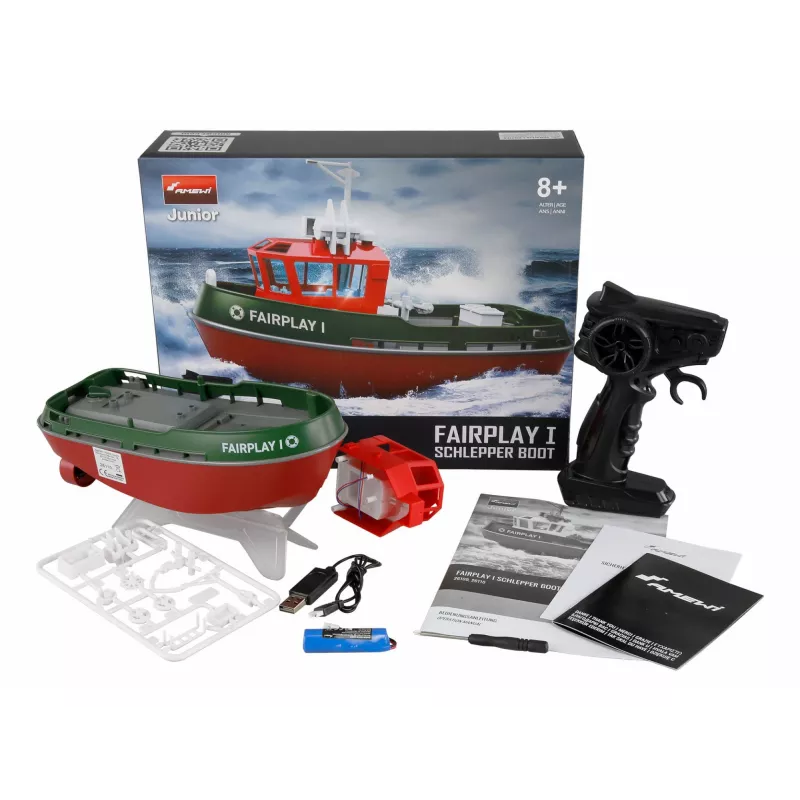 Radijo bangomis valdomas laivas Amewi Fairplay I 1:72 RTR, žalias, 2,4 GHz