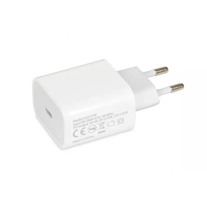 Vidinis USB-C greitasis įkroviklis IBOX C-37, 20 W, USB-C PD 3.0, 3 A išėjimas, baltas