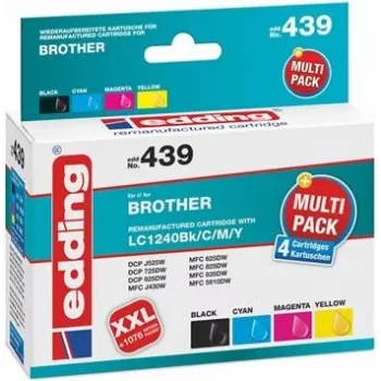 edding EDD-439 juoda, žalsvai mėlyna, rausvai violetinė, geltona kasetės, suderinamos su Brother LC-1240BK/C/M