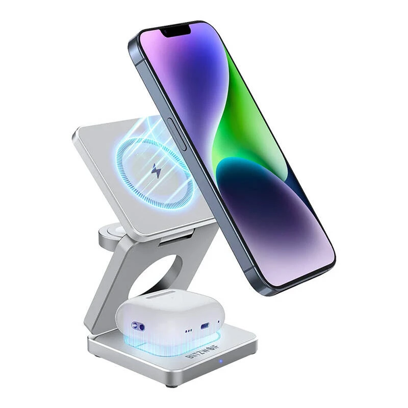 Belaidė įkrovimo stotelė BlitzWolf BW-IW30 3 viename greitojo įkrovimo stotelė iPhone ir Samsung, belaidis 3 įrenginių įkrovimas