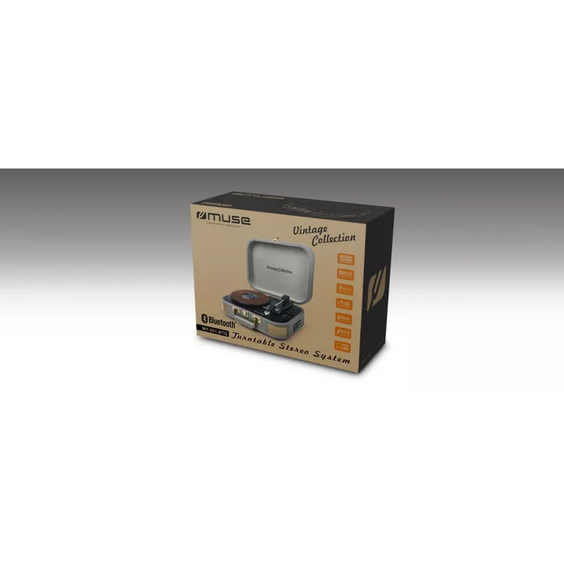 Muse MT-201 BTG | Pilka | Patefono stereo sistema su USB ir AUX