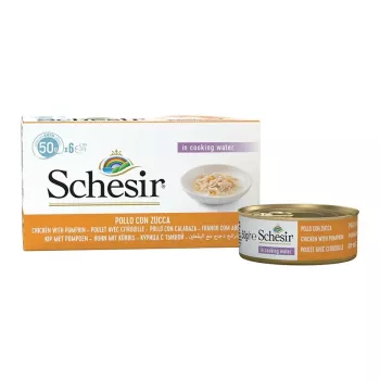 Šlapias kačių ėdalas SCHESIR Vištienos filė su moliūgu sultinyje 6x50g
