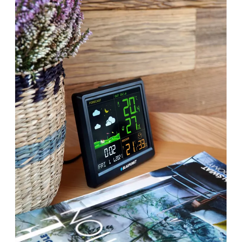 Oro stotelė BLAUPUNKT WS25BK – vidaus / lauko temperatūros ir drėgmės monitorius, juoda, 1 jutiklis, LCD ekranas